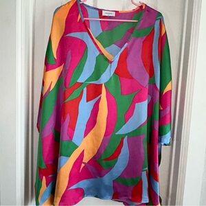 Colorful Women's 2X V-Neck Top, Adrienne, Kimono Sleeves, Flowing